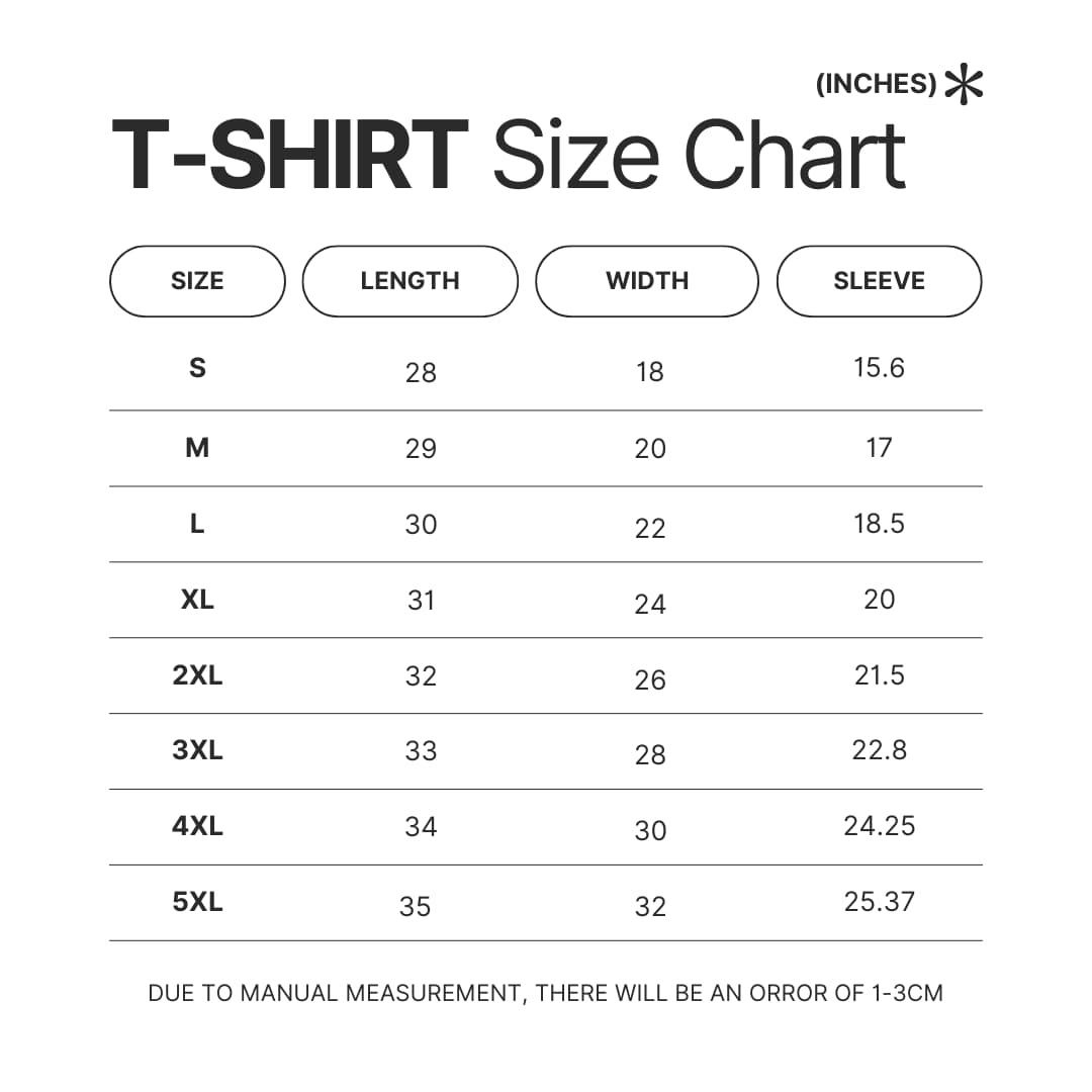 T shirt Size Chart - Game Theory Store