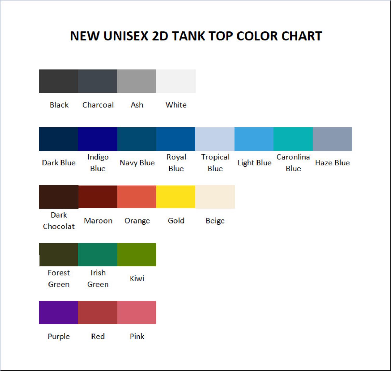 tank top color chart - Game Theory Store