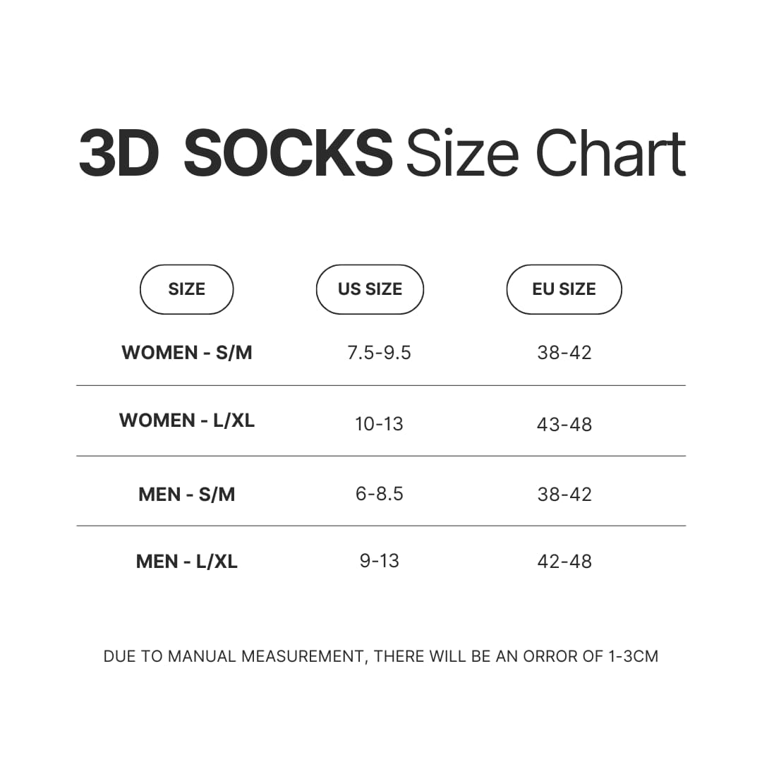 3D Socks Size Chart - Game Theory Store